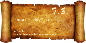 Tomcsik Béla névjegykártya